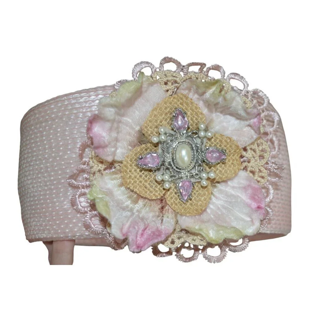 Handmade Boutique Vintage 50s Style Ladies Hat Pink Lace Flower With Hat Pins
